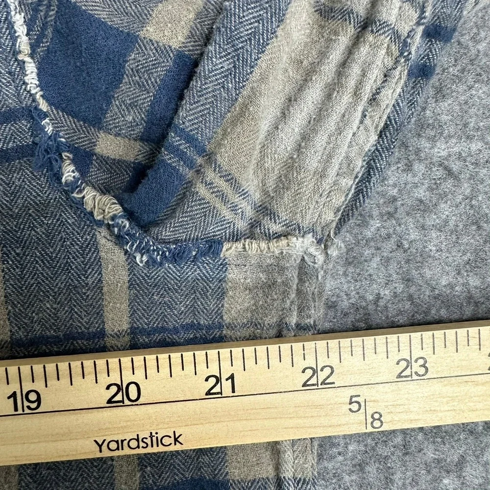Retrofit Mens‎ Large Plaid Distressed Flannel Shirt Blue Tan Grunge